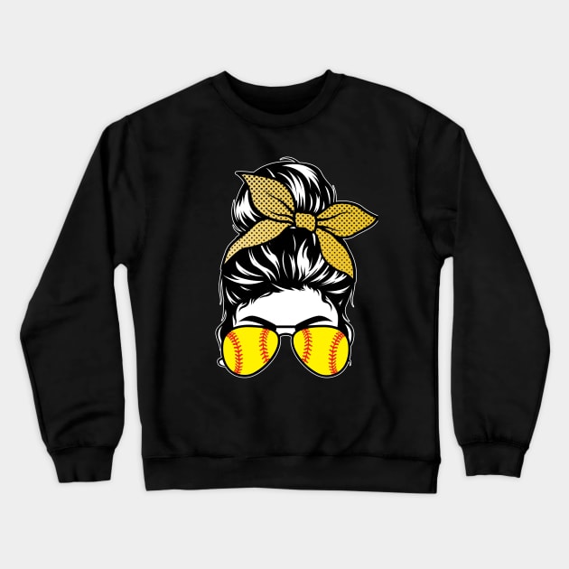 Softball Bun & Glasses - Dark Apparel Crewneck Sweatshirt by Proud Parent
